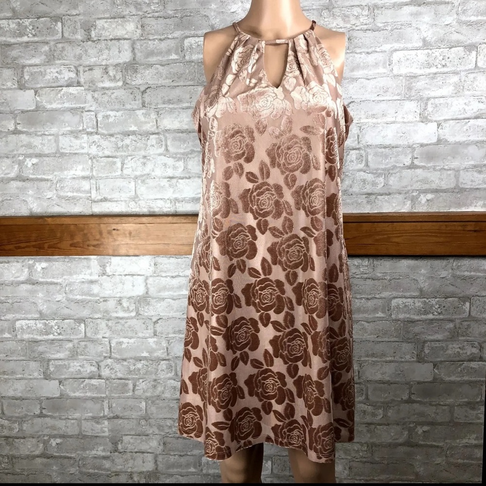Candies Women Pink Velvet Floral Halter Swing Dress Size Small